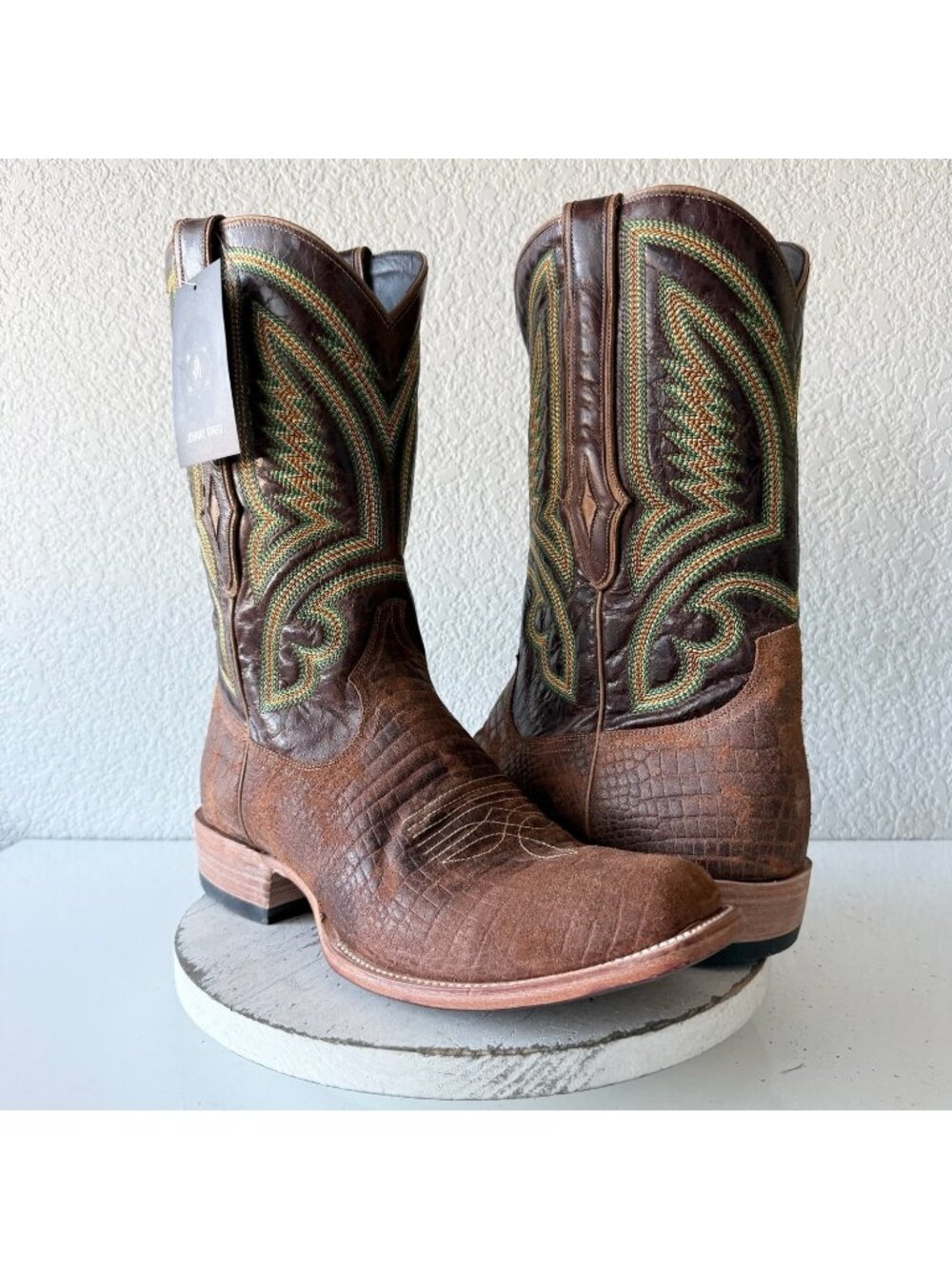 Johnny Ringo Mens Western Cowboy Boots Square Toe Brown Leather Size 15
